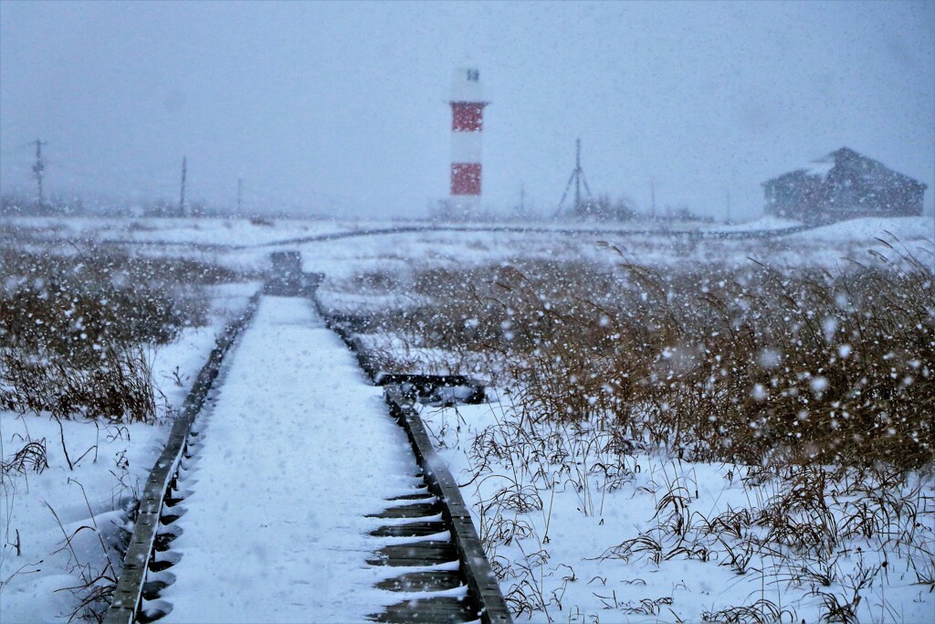 吹雪模様模様の石狩灯台