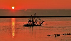 石刈川河口の夕陽