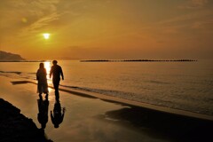 銭函海岸の夕陽