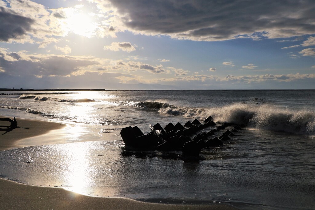 石狩川河口の海
