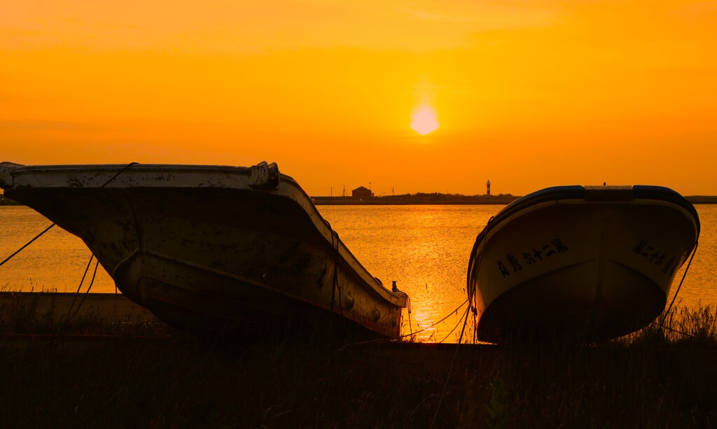 石狩川河口夕日