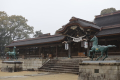 小雨の降る中