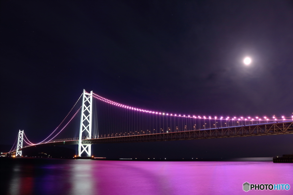 明石海峡大橋ライトアップⅢ～ピンク～