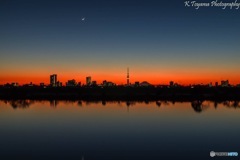 富士とスカイツリーと夕景