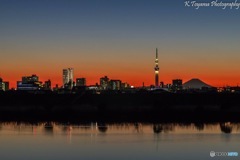 富士とスカイツリーと夕景