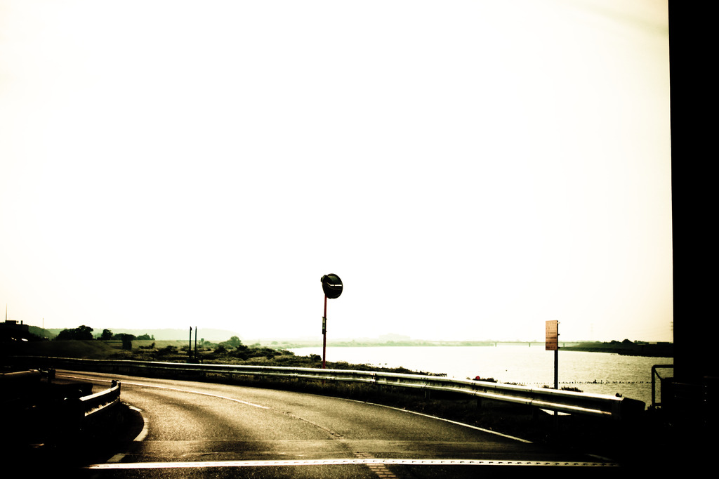 Dry scenery and the road shift. 
