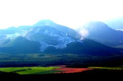 硫黄山と畑