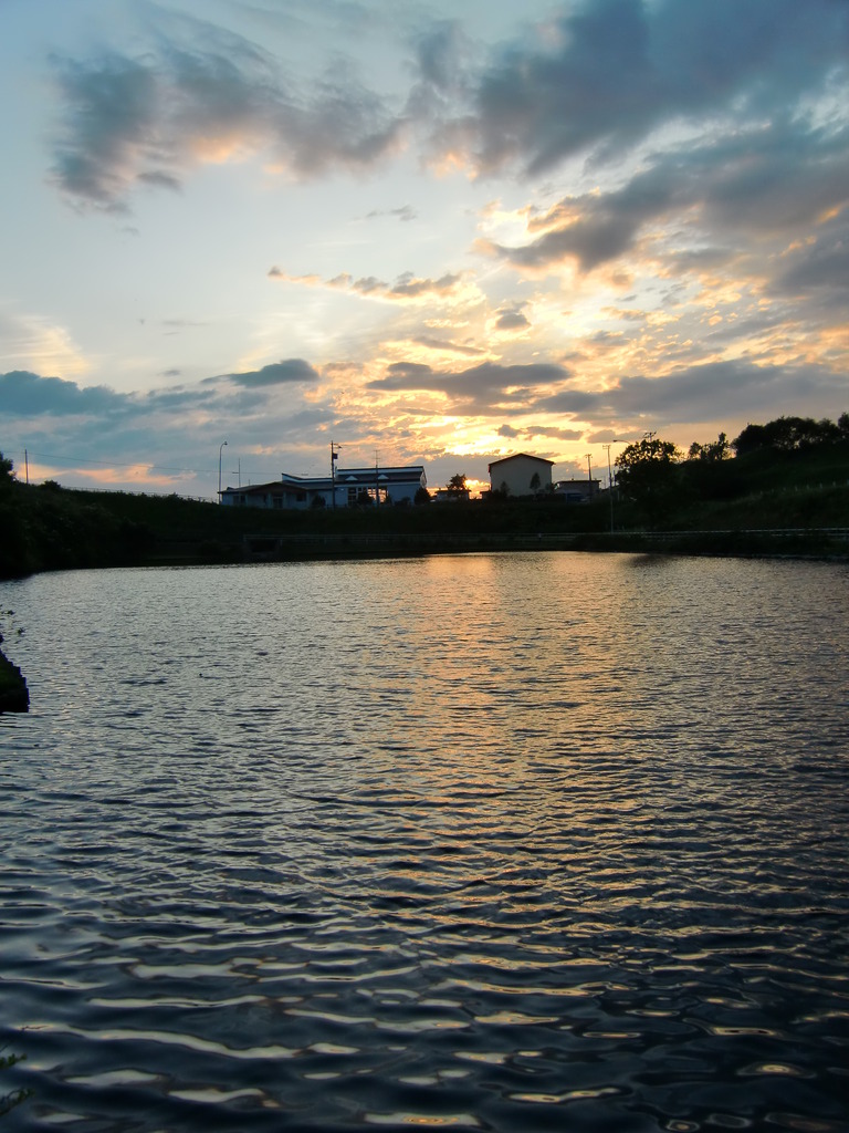 池と夕焼け