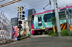 踏切を通過する都電荒川線