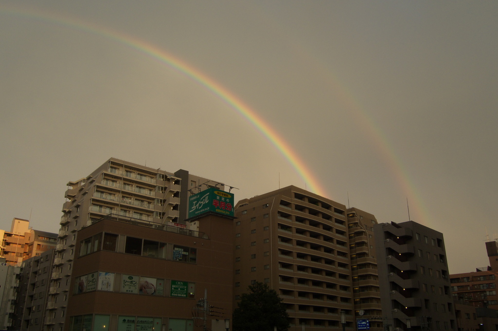 ビルの屋上から虹