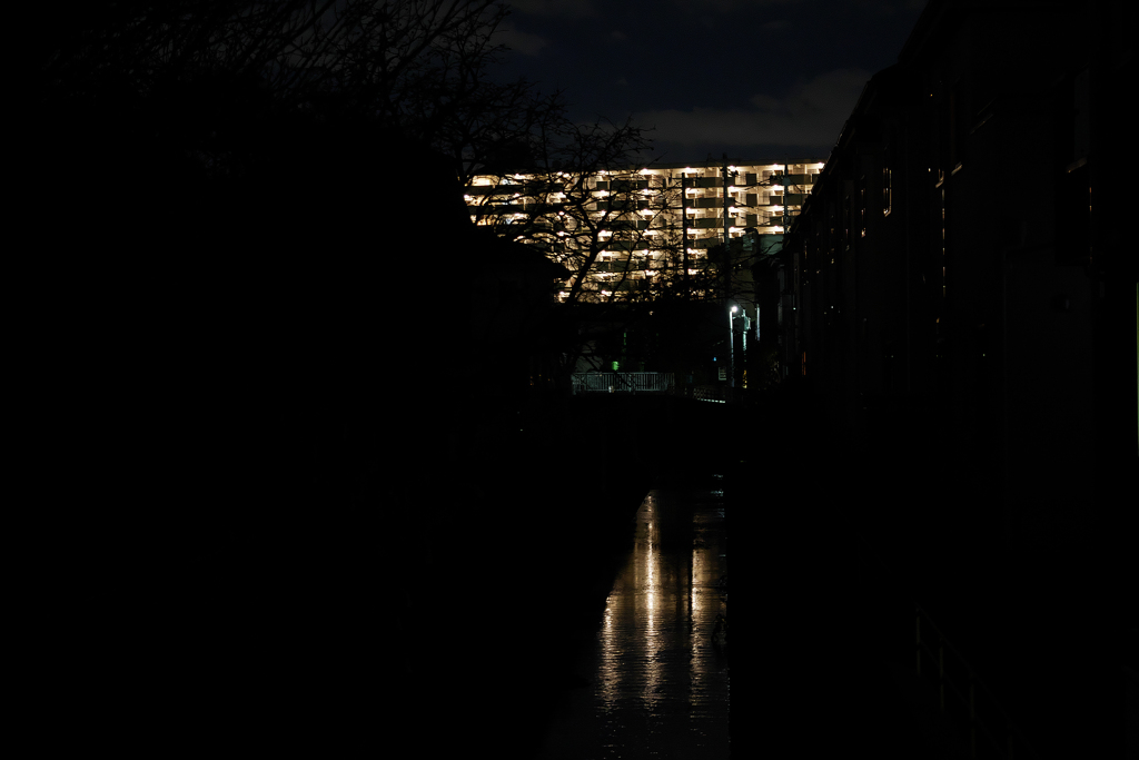 用水路のある夜景