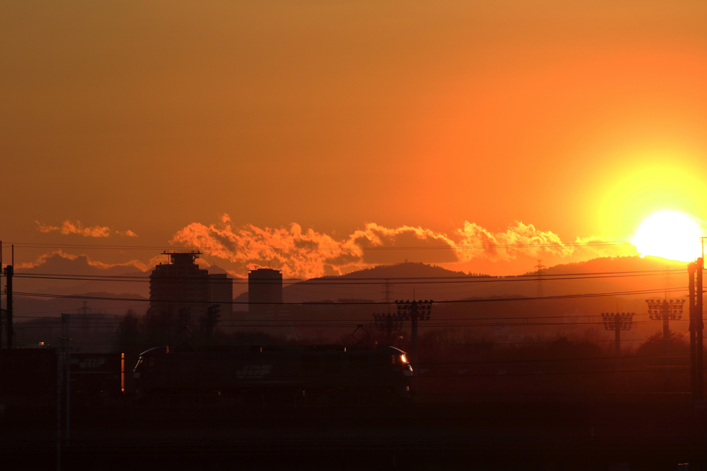 夕陽の下を行く桃太郎