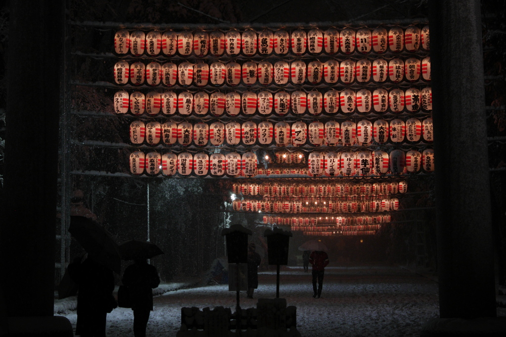 雪降る夜の参道