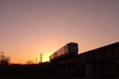 夕陽を背に
