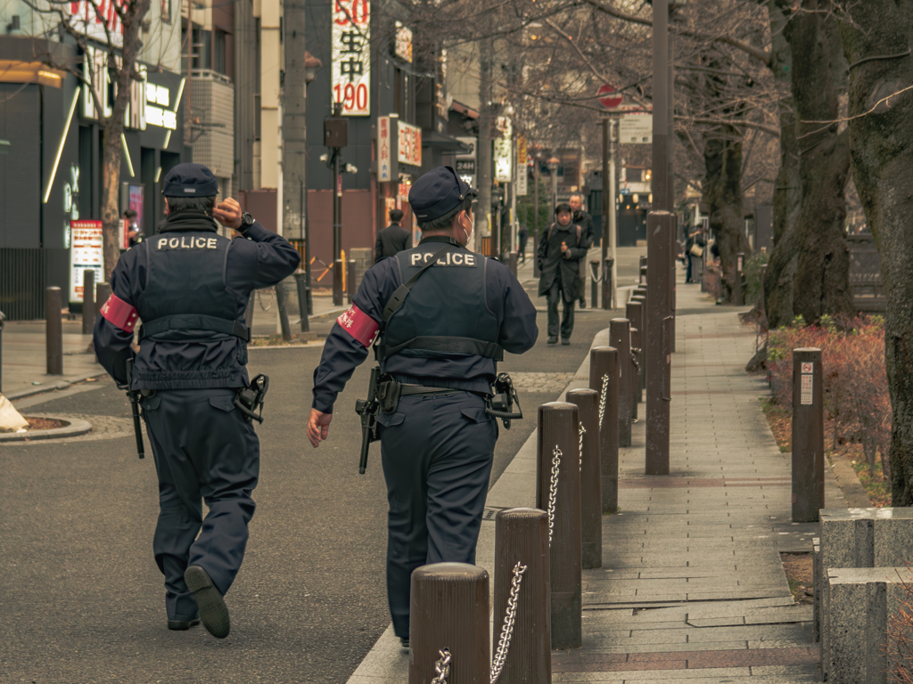 凶器を所持した全身紺尽くめの男2人組