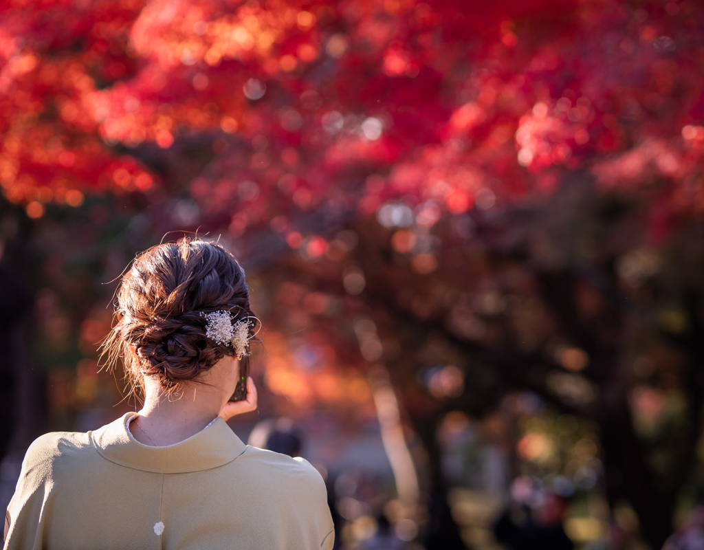 紅葉撮るおねいさん