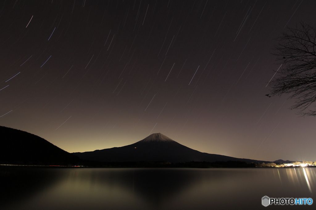 富士山と星