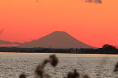夕陽と富士山のシルエット