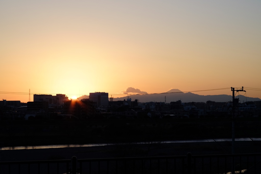 夕日と富士山