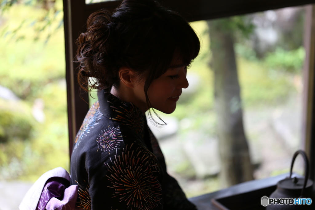初マクロレンズで浴衣女性