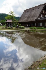 田んぼと青空と白川郷2