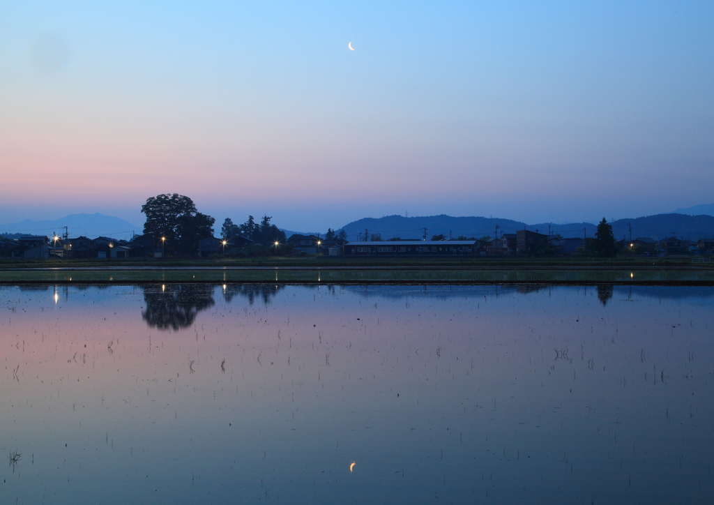 朝の月