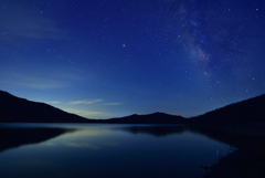 湖畔の星空