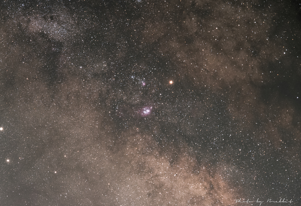 3月の天の川　干潟星雲、火星、土星　85mm