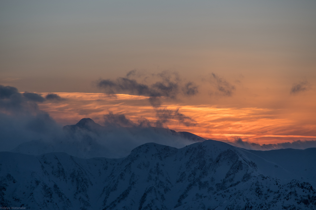 槍、西鎌尾根　日没