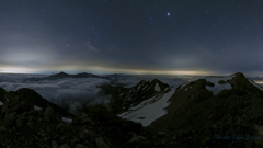 残雪期の夜景、仙丈ケ岳、仙塩尾根から白峰三山