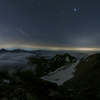 残雪期の夜景、仙丈ケ岳、仙塩尾根から白峰三山