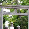 木の鳥居と太鼓橋