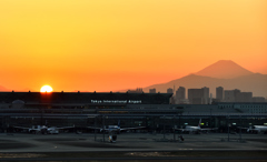 羽田空港の夕日