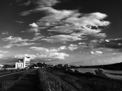 台風後の抜けるような青空と白い雲