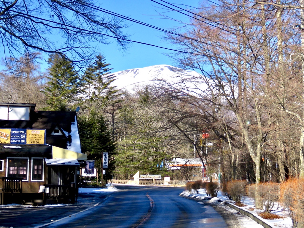 国道から望む浅間山