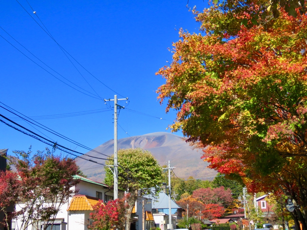 国道から見上げる浅間山