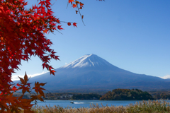河口湖と富士山と紅葉