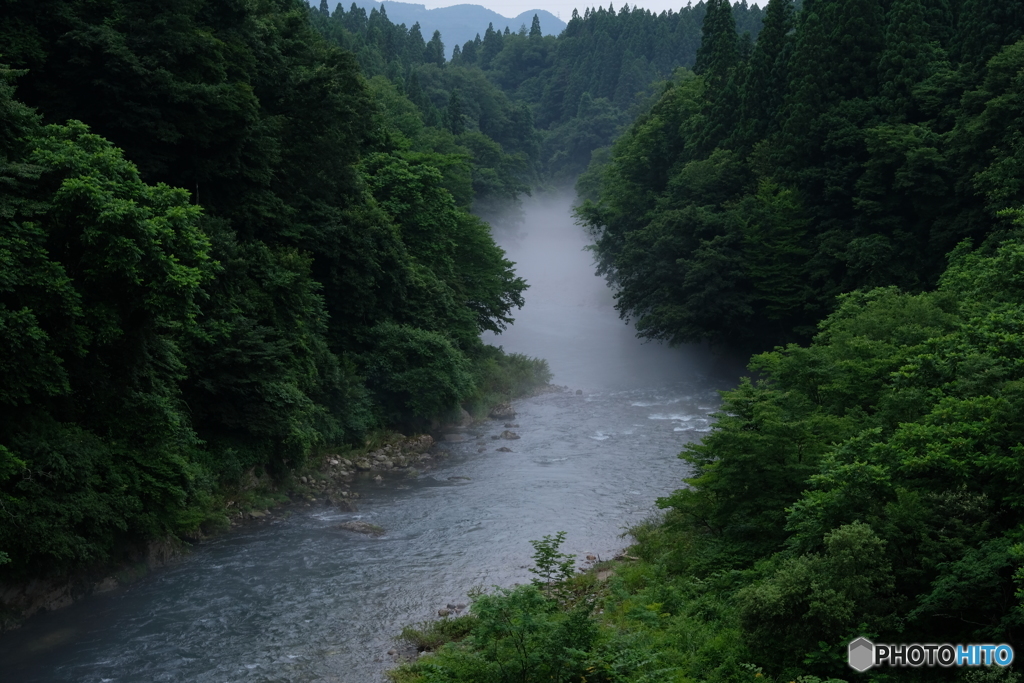 霧に消えゆく川