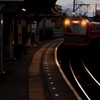 日没、特殊狭軌線Ｙ分岐駅_1M2T電車が合流へ
