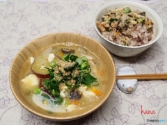 ゴロゴロ野菜のお味噌汁と卯の花御飯