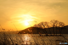夕暮れの琵琶湖の辺り