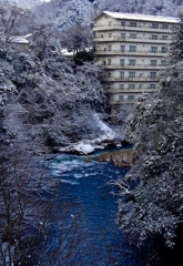 運良く積雪　山中温泉　