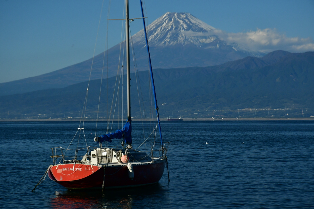 ヨットと富士山。