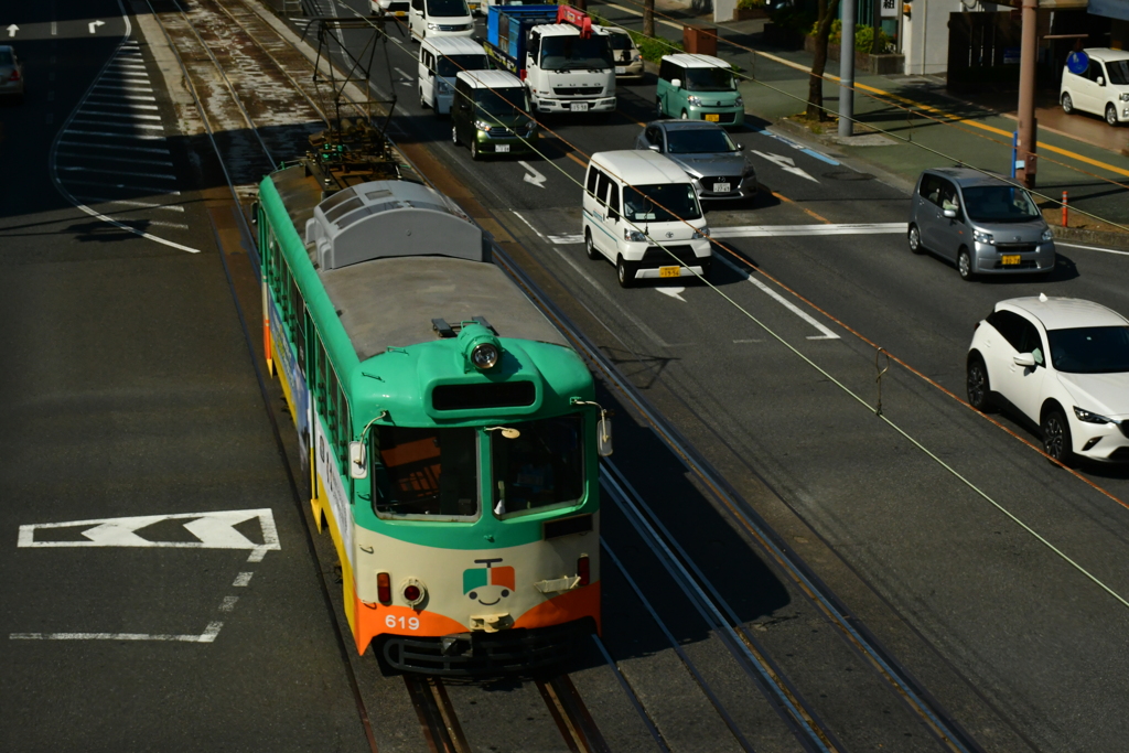 高知路面電車俯瞰図。