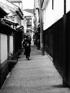 白壁を歩く