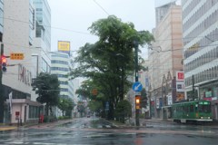 雨が続く朝の街