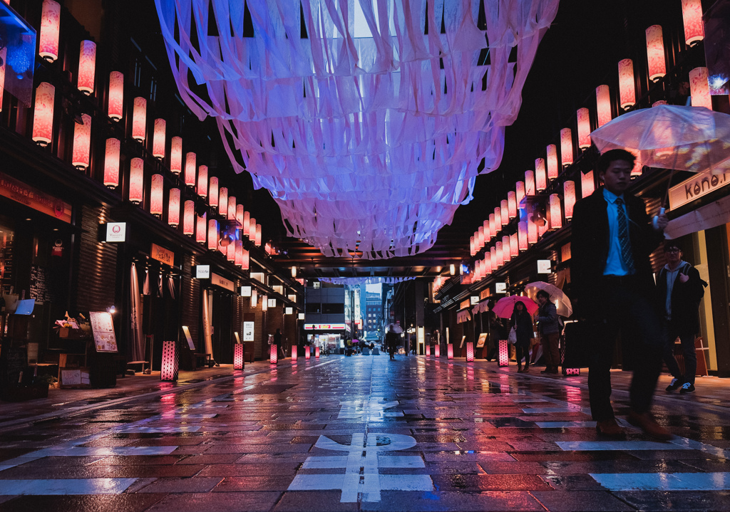 雨の道
