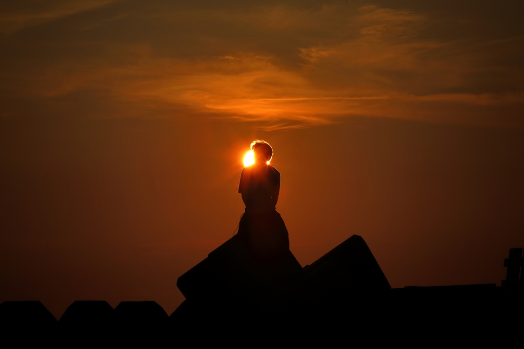 夕陽を受けて