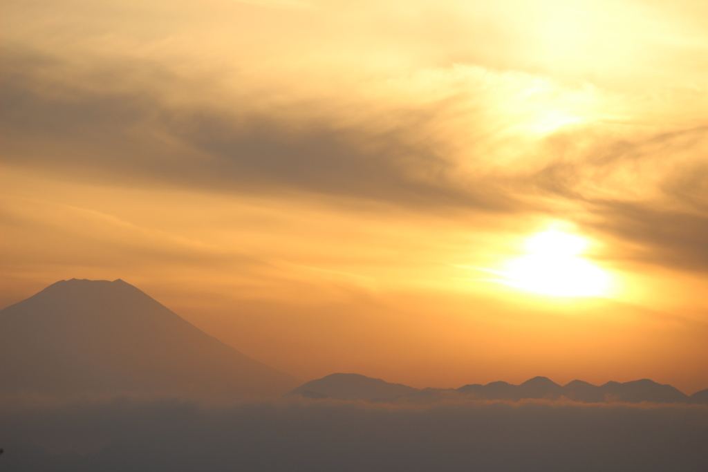 富士山と夕日