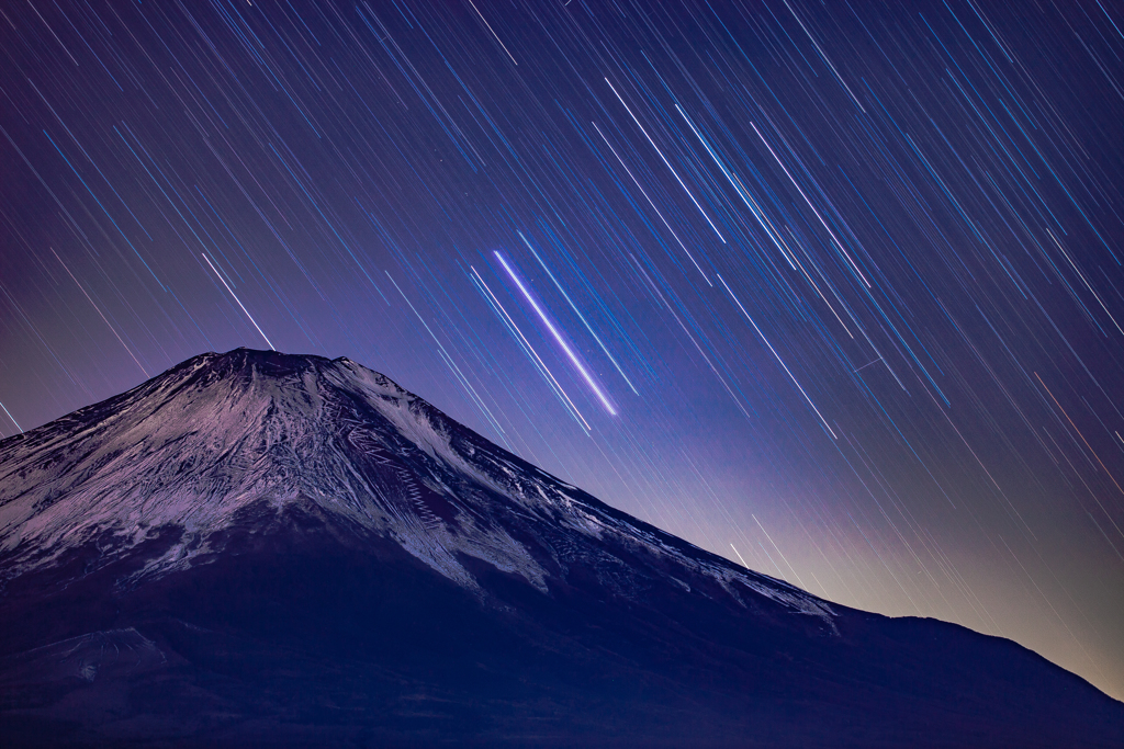 富士山と星
